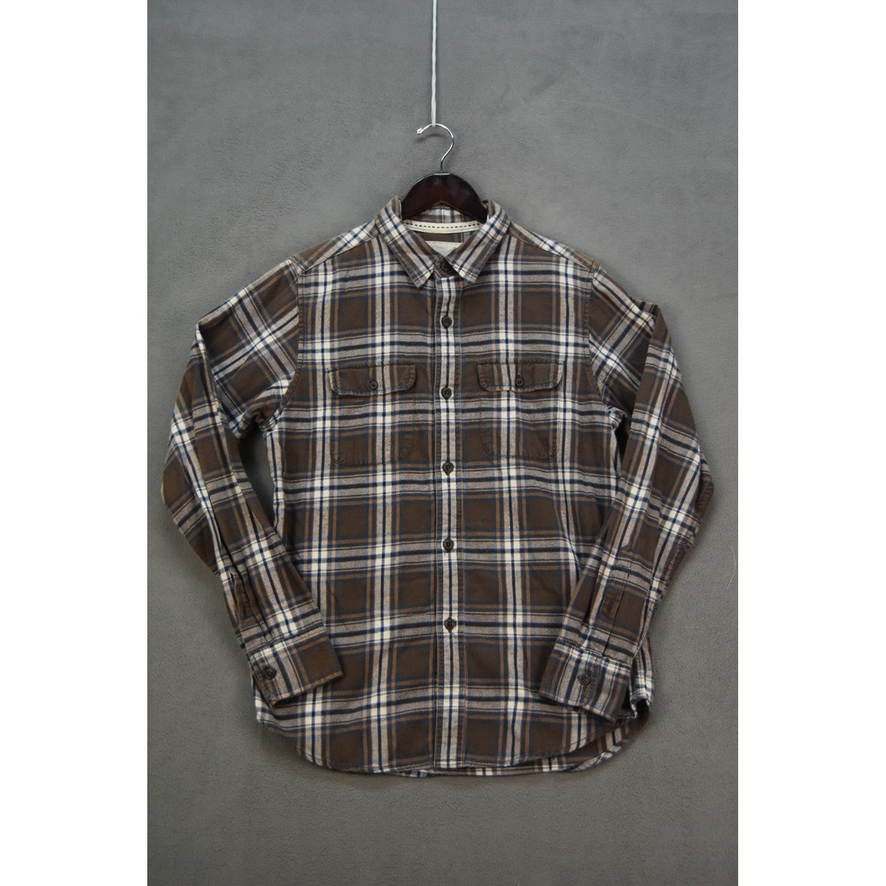 Duck Head Flannel Shirt Mens Large Plaid Long Sleeve Button Up Brown Blue